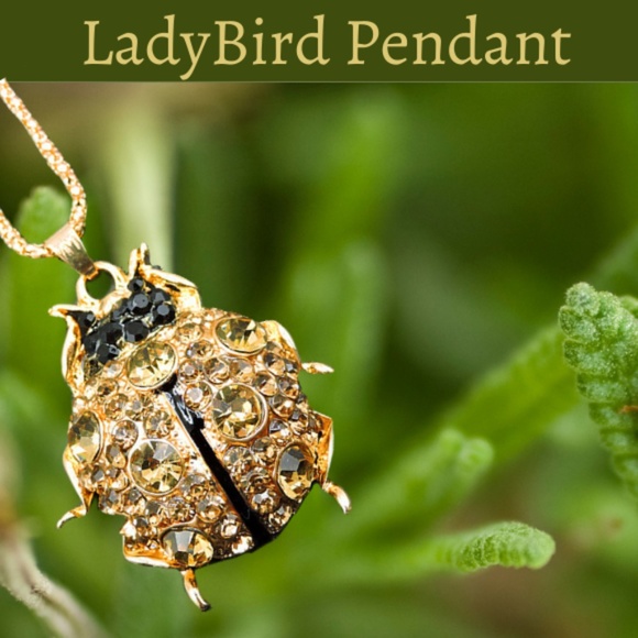 Ladybug Beetle Necklace, Beetle, Ladybird Color-Gold Plated Crystal Rhinestone - Picture 8 of 8